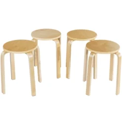 Tangkula 4-set Stacking Stool Birch Natural Wood 18" Round Dining Chair Backless -Beauty house GUEST 1dc77597 d453 4a64 b64c 0e0c91b674b4
