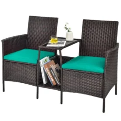 Tangkula Patio Loveseat 2 Person Cushioned Seats With Center Table Outdoor Rattan Furniture Set Turquoise/ Red -Beauty house GUEST 1dca8134 2cc8 4caf 8d7f 545fac7ad773