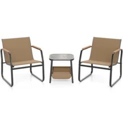 Tangkula 3-Piece Bistro Set Patio Chairs & Side Table W/ Storage Basket Breathable Mesh Fabric -Beauty house GUEST 1e2edc09 417c 4b01 869a c91777346f75