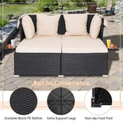 Tangkula Outdoor Wicker Lounge Daybed Hand-Woven PE Rattan Patio Loveseat Sofa Set With Retractable Canopy & 2 Side Tables With Soft Cushions Beige -Beauty house GUEST 1e60355d 8aa0 49eb 8852 51cbdc05b628
