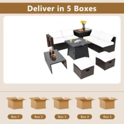 Tangkula 9PCS Outdoor Patio Furniture Set With 30" Propane Fire Pit Table PE Wicker Space-Saving Sectional Sofa Set W/ Storage Box & Cushions 19 Tangkula 9PCS Outdoor Patio Furniture Set With 30" Propane Fire Pit Table PE Wicker Space-Saving Sectional Sofa Set W/ Storage Box & Cushions -Beauty house GUEST 1e9c7485 9e4e 4a67 8daf e1fda3eed34d