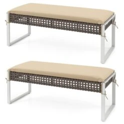 Tangkula 43 Inch Patio Rectangle Ottoman Pack Of 2 W/ Metal Legs & Seat Cushion -Beauty house GUEST 1ed3683a 4822 427c 8b83 318a55a0d916