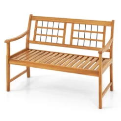Tangkula Patio Acacia Wood Bench Wooden 2-Person Outside Chair W/Curved Armrests Slatted Seat & Backrest Outdoor Loveseat -Beauty house GUEST 1ef876da 7ada 4c43 957b 1abd7fd2ed08