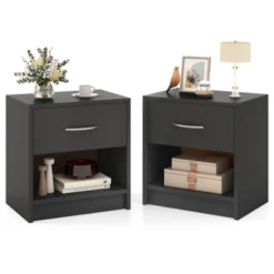 Tangkula 2 PCS Nightstand W/ Drawer Side Table W/ Slide-out Drawer Open Storage Shelf -Beauty house GUEST 1efb262b aed4 4bad 9329 f69ebcdb256a