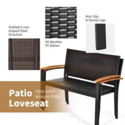 Tangkula Patio Furniture Weather-Resistant Rattan Bench Wicker Loveseat Steel Frame For Yard Garden Poolside -Beauty house GUEST 1f2ad442 ba83 4677 8909 c5c676c4ce9c 1