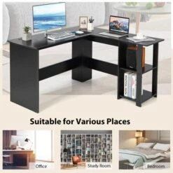 Tangkula L-Shaped Office Computer Desk W/ Spacious Desktop & 2-Tier Open Shelves Black -Beauty house GUEST 1f56b10b 4153 4ae8 9ac6 e05c94dc087d