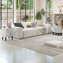 Tangkula 2PCS Nightstand W/ 2 Drawers Faux Marble Bedside Table For Small Space -Beauty house GUEST 1f8c6b64 645c 462e 90e0 75512cb8c260