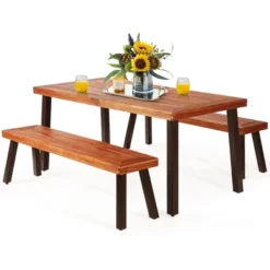 Tangkula 3-Piece Outdoor Acacia Wood Picnic Dining Table And Stool Set With Umbrella Hole -Beauty house GUEST 20082b6d 539b 44a8 8ecd e69f09dc9b23