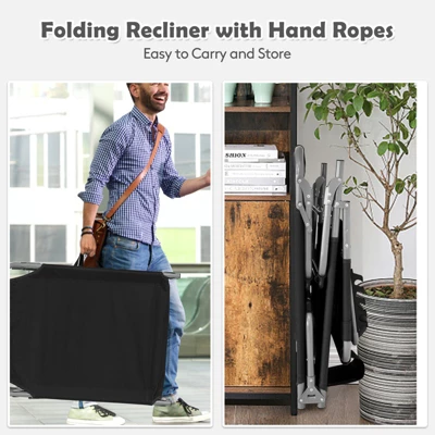 Tangkula Beach Lounge Chair Reclining Chair With 5 Adjustable Positions Detachable Pillow &Hand Ropes Blue/Black/Gray/Turquoise/Beige/Pink 9 Tangkula Beach Lounge Chair Reclining Chair With 5 Adjustable Positions Detachable Pillow &Hand Ropes Blue/Black/Gray/Turquoise/Beige/Pink - Image 7