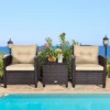 Tangkula 3PCS Wicker Cushioned Conversation Set Outdoor Rattan Furniture W/Beige/Red/Black/Navy/Off White/Turquoise Cushions -Beauty house GUEST 20900200 849c 4abc 8862 af7e8bc1ddd7