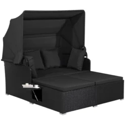 Tangkula Patio Rattan Daybed With Retractable Canopy Wicker Sun Lounger With 2 Foldable Side Panels Thick Seat & Back Cushions -Beauty house GUEST 20c3c25c e0cc 45c1 b61a 650d2bfaee79
