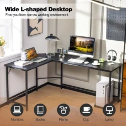 Tangkula L-Shaped Desk With Power Outlet 66” Computer Corner Desk With CPU Stand & Heavy-duty Metal Frame Rustic Brown/Black -Beauty house GUEST 20e056e6 3382 406f 8a21 2ed213b31880