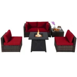 Tangkula 6-Piece Patio Furniture Set W/ 30" Propane Fire Pit Table Outdoor PE Wicker Conversation Set W/ Cushions &Tempered Glass Coffee Table -Beauty house GUEST 2115262b 3605 4ec6 b8b6 43a5da6ab091