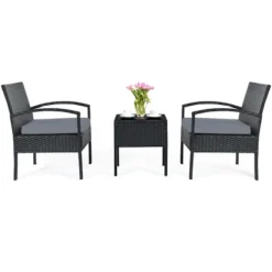 Tangkula 3 Pieces Patio Set Outdoor Wicker Rattan Furniture W/ Cushions Gray 10 Tangkula 3 Pieces Patio Set Outdoor Wicker Rattan Furniture W/ Cushions Gray -Beauty house GUEST 21687bca 74a1 437b 9ef8 9e299fc25a4e