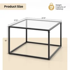 Tangkula Glass Coffee Table 27.5 Inch Modern Square Metal Frame Living Room Transparent -Beauty house GUEST 21950816 7115 4b65 9d5d 69f2a5576b52