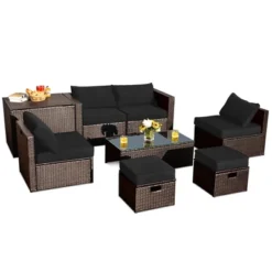 Tangkula 8PCS Patio Rattan PE Wicker Conversation Set All-Weather Furniture Set W/ Cushions -Beauty house GUEST 2196b291 8e3f 4929 8cef 59fe909b3183