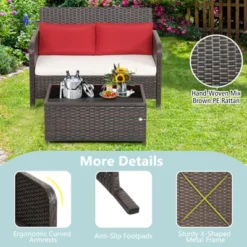 Tangkula 2PCS Patio Rattan Furniture Set Loveseat W/Coffee Table For Garden Porch Backyard Brown -Beauty house GUEST 22294c51 cd31 4426 a34b c03508dd57a8