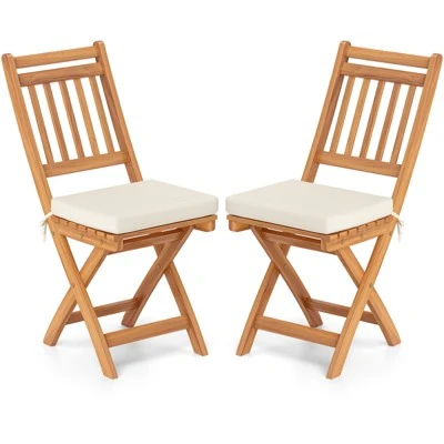 Tangkula Folding Patio Chairs Set Of 4 W/ Slatted Backrests & Soft Seat Cushions 6 Tangkula Folding Patio Chairs Set Of 4 W/ Slatted Backrests & Soft Seat Cushions - Image 4