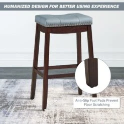 Tangkula Set Of 4 Saddle Bar Stools Backless Nailhead Counter Stool With Grey Cushions Coffee/White -Beauty house GUEST 22dd2d27 43e8 4d2d 8721 e98ec1a4dedf