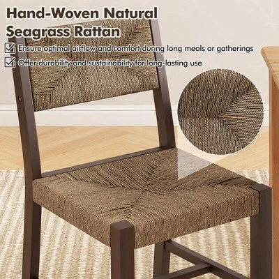 Tangkula Wooden Dining Chair Set Of 2 W/ Natural Weave Seagrass Rattan Backrest & Seat 5 Tangkula Wooden Dining Chair Set Of 2 W/ Natural Weave Seagrass Rattan Backrest & Seat - Image 3