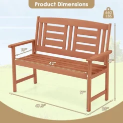 Tangkula Patio Wood Bench Garden Loveseat W/Inclined Backrest Long Armrests Wood Grain -Beauty house GUEST 22f38a6b ffdd 466a 9f8b b6afd5056235