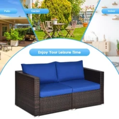 Tangkula 2PCS Rattan Corner Sofa Set Patio Outdoor Furniture Set W/ 4 Navy Cushions -Beauty house GUEST 23173f90 a887 4989 b3e8 885ef46bf24c