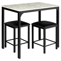 Tangkula 3 Pieces Counter Height Table Set 2 Chairs Bar Dining Room Faux Marble -Beauty house GUEST 23716879 7066 45a8 98be f1aeb0af018e