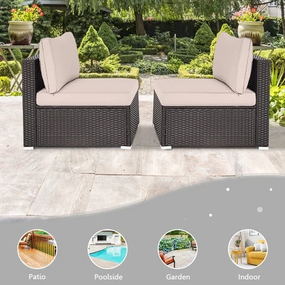 Tangkula 2PCS Patio Sectional Armless Sofas Outdoor Rattan Furniture Set W/ Cushions 7 Tangkula 2PCS Patio Sectional Armless Sofas Outdoor Rattan Furniture Set W/ Cushions - Image 5