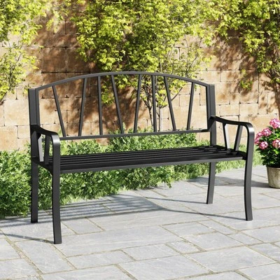 Tangkula 51" Metal Garden Bench Patio Slatted Bench For 2-3 People & Park-Style Loveseat 4 Tangkula 51" Metal Garden Bench Patio Slatted Bench For 2-3 People & Park-Style Loveseat - Image 2