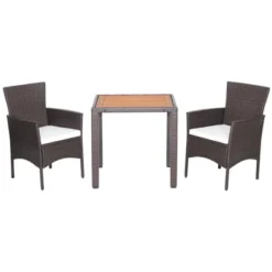 Tangkula Set Of 3 Wicker Dining Set Acacia Wood Table Top W/ Cushioned Chairs Patio Garden -Beauty house GUEST 240c19fd 96b4 44e9 ade6 038b3666de54