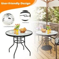 Tangkula Patio Round Table Patio Furniture Steel Frame Dining Table W/ Glass Top -Beauty house GUEST 24196a4c 395c 4413 8f66 b712aad09c36