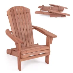 Tangkula Folding Adirondack Chair Set Of 2 W/ High Backrest & Wide Armrests Wooden -Beauty house GUEST 2439ba25 6be5 4362 a61a ff553b62c596