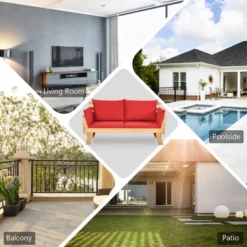 Tangkula Adjustable Patio Sofa Daybed Acacia Wood Furniture W/ Red Cushions -Beauty house GUEST 244991f1 c2a4 4a18 bebd ea436a0b14b0