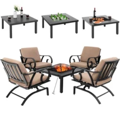 Tangkula 5PCS Cushioned Patio Dining Set Heavy-Duty Rocking Chairs With 4-in-1 Fire Pit Table -Beauty house GUEST 246554d6 0cb8 49af b0e3 0ad62b09d959