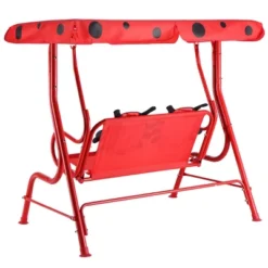 Tangkula Kids Patio Porch Bench Swing W/ Safety Belt Canopy Outdoor Furniture Red