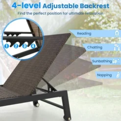 Tangkula PE Wicker Patio Chaise Lounge Chair, Outdoor 4-Position Recliner With Wheels, Outdoor Reclining Chair Mix Brown -Beauty house GUEST 24872fc4 8dd2 4465 8116 1b50bd9508d7