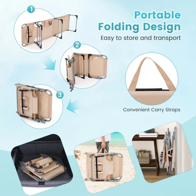 Tangkula 2PCS Beach Lounge Chair Reclining Chair With 5 Adjustable Positions Detachable Pillow &Hand Ropes Blue/Black/Gray/Turquoise/Beige/Pink 7 Tangkula 2PCS Beach Lounge Chair Reclining Chair With 5 Adjustable Positions Detachable Pillow &Hand Ropes Blue/Black/Gray/Turquoise/Beige/Pink - Image 5