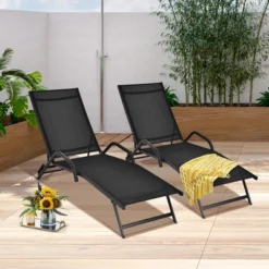 Tangkula 2PCS Outdoor Patio Chaise Reclining Lounge Chairs W/ 5-Position Adjust Backrest