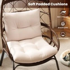 Tangkula PE Wicker Egg Chair Patio Cocoon Lounger W/ Comfortable Cushions & Metal Frame -Beauty house GUEST 24f1f7a4 3bc5 4cf0 8bbb 9054ed19362d