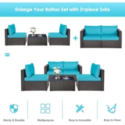 Tangkula 4PCS Rattan Corner Sofa Set Patio Outdoor Furniture Set W/ Blue Cushions -Beauty house GUEST 24f3ebe5 f002 459f b57d 58458a8f96fa