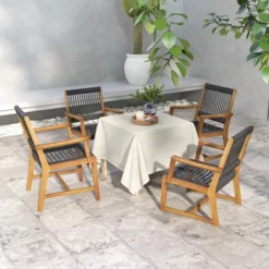 Tangkula Patio 4PCS Acacia Wood Dining Chairs All-Weather Rope Woven Armchairs Outdoor -Beauty house GUEST 250914db fb69 4a0b 9295 5a7fd3fd81ae