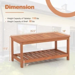 Tangkula Patio Hardwood Coffee Table 2-Tier Wooden Coffee Table With Slatted Tabletop & Storage Shelf Outdoor Rectangular Cocktail Table -Beauty house GUEST 2512b0c2 cd32 41fc b60e a75efe326086