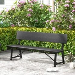 Tangkula Patio 4-Person Bench 72 Inch Extra Long Bench W/ All-Weather HDPE Seat & Back Heavy-Duty Metal Support For 1100 Lbs Max Load 4-Seat Chair