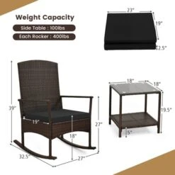 Tangkula 3 PCS Rocking Set Wicker Rocking Chairs W/ 2-Tier Coffee Table Patio Black -Beauty house GUEST 25419754 25ea 4c48 84c8 743aff00dde2