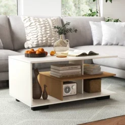 Tangkula Geometric Coffee Table W/ Storage Shelves 3-Tier Rectangular Tea Table -Beauty house GUEST 254c6247 d6f4 463d 8842 9c96ff6677b4