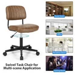 Tangkula Leisure Office Chair Mid-back Swivel Task Chair PU Leather Adjustable Armless Chair Retro Design Black / Brown -Beauty house GUEST 255dd31c c11e 4b2c aeb1 30d2b914829f