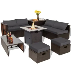 Tangkula 9 PCS Outdoor Patio Furniture Set W/ 30" Propane Fire Pit Table PE Wicker Space-Saving Sectional Sofa W/ Storage Box And Cushions Black/Gray/Navy/Red/Turquoise/Off White 26 Tangkula 9 PCS Outdoor Patio Furniture Set W/ 30" Propane Fire Pit Table PE Wicker Space-Saving Sectional Sofa W/ Storage Box And Cushions Black/Gray/Navy/Red/Turquoise/Off White -Beauty house GUEST 256554c0 edc4 4364 9d04 2dc674b71ea6