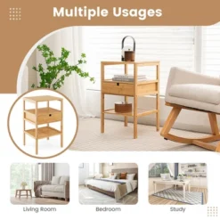 Tangkula Bamboo Nightstands Set Of 2 W/ Pull-out Drawer And Storage Shelf Wood Natural -Beauty house GUEST 256ac87a c982 4213 9aae 516664a7054e