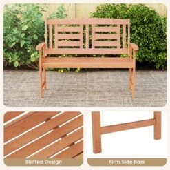Tangkula Patio Wood Bench Garden Loveseat W/Inclined Backrest Long Armrests Wood Grain -Beauty house GUEST 25d99857 641b 48bc a4bb 87207d2ea6c5