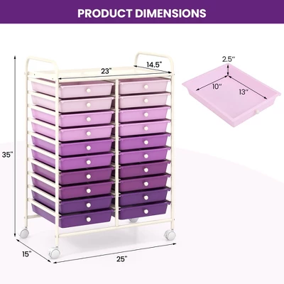 Tangkula 20-Drawer Rolling Storage Cart Art Craft Organizer Cart Mobile Utility Storage Cart With Removable Drawers & Lockable Wheels Purple 10 Tangkula 20-Drawer Rolling Storage Cart Art Craft Organizer Cart Mobile Utility Storage Cart With Removable Drawers & Lockable Wheels Purple - Image 8